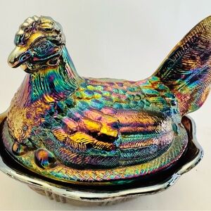 Vintage Fenton Amethyst Carnival Glass Hen on a Nest